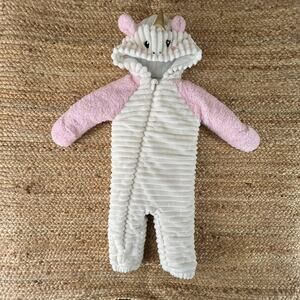 Koala Baby Unicorn Hooded Jumpsuit 9–12M White Pink Plush Whimsical Pram Suit